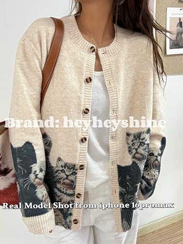 Cat Sweaters for Women Oversized Cardigan Sweater Crew Y2K Button Knit Cardigan Sweater Cute Cat Cardigan Sweaters3