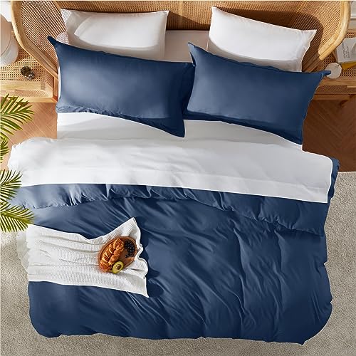 Nestl Twin Duvet Cover Set with Comforter Insert - Navy Blue 3 Piece 68x90 Duvet Cover & 1 Pillow Sham with White Quilted Down Alternative Comforter, Ultra Soft, All Season by Nestl - Used condition - Image 5