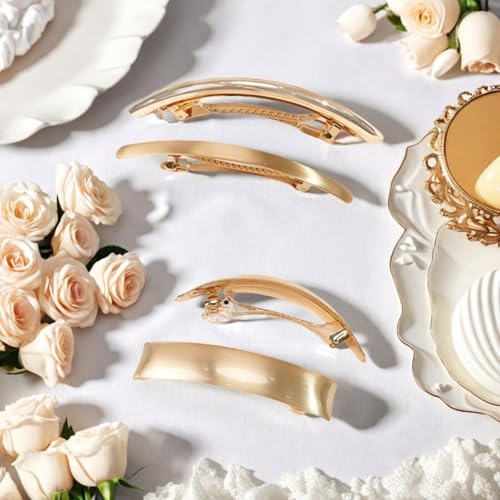 6 pinzas de cabello doradas para mujer de metal plano miniatura 4