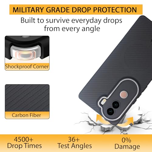 Image of LIRAMARK Rugged Carbon Fibre TPU Armor Silicone Back Cover Case for iQoo Z9s 5G / Vivo V40e 5G