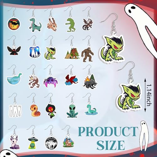 Nosiny 24 Pairs Cryptids Themed Earrings Decorations Monster Drop Earrings Gift Bulk Funny Cryptids Moth Insect Witch Spooky Monster Creepy Weird Funky Halloween Charm Jewelry for Women2