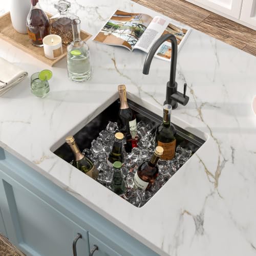 Image of 17 inchx17 inch Black Bar Prep Sink Undermount Workstation | Gunmetal Black NANO-PVD 16 Gauge T304 Stainless Steel Single Bowl Under Counter Basin for RV Kitchen Wet Bar Prep Station