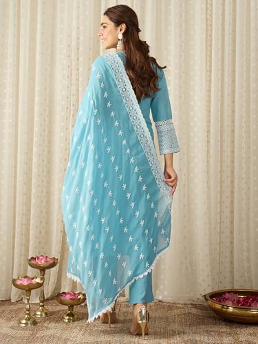 Image of INDO ERA Women Pure Cotton Kurta Set with Dupatta | Festive Suit Set, 10790