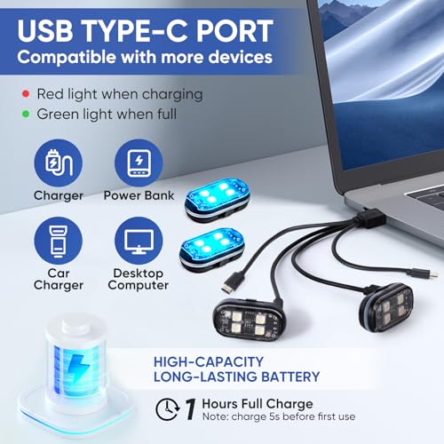 Image of Upgraded 4LEDs 8PCS Wireless LED Strobe Lights with Remote Control, 8 Colors Type-C Rechargeable Led Lights Anti Collision Warning Light for Car Motorcycle Bike Drone Aircraft