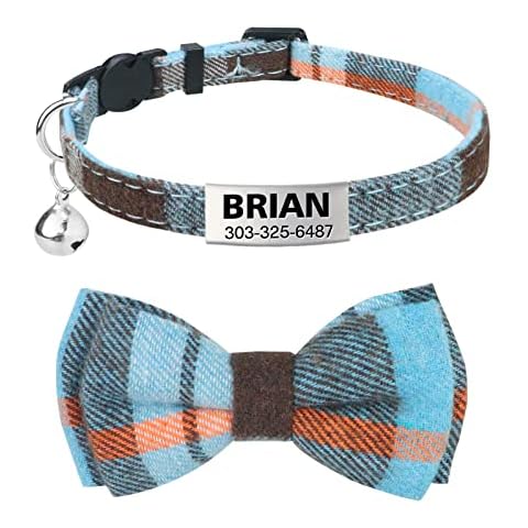 TagME Quick Release Cat Collars with Name Tag, Personalised Kitten Collar with Bell and Bow Tie, Engraved Pet ID Tag with Name & Phone Numbers,Haze Blue Cover