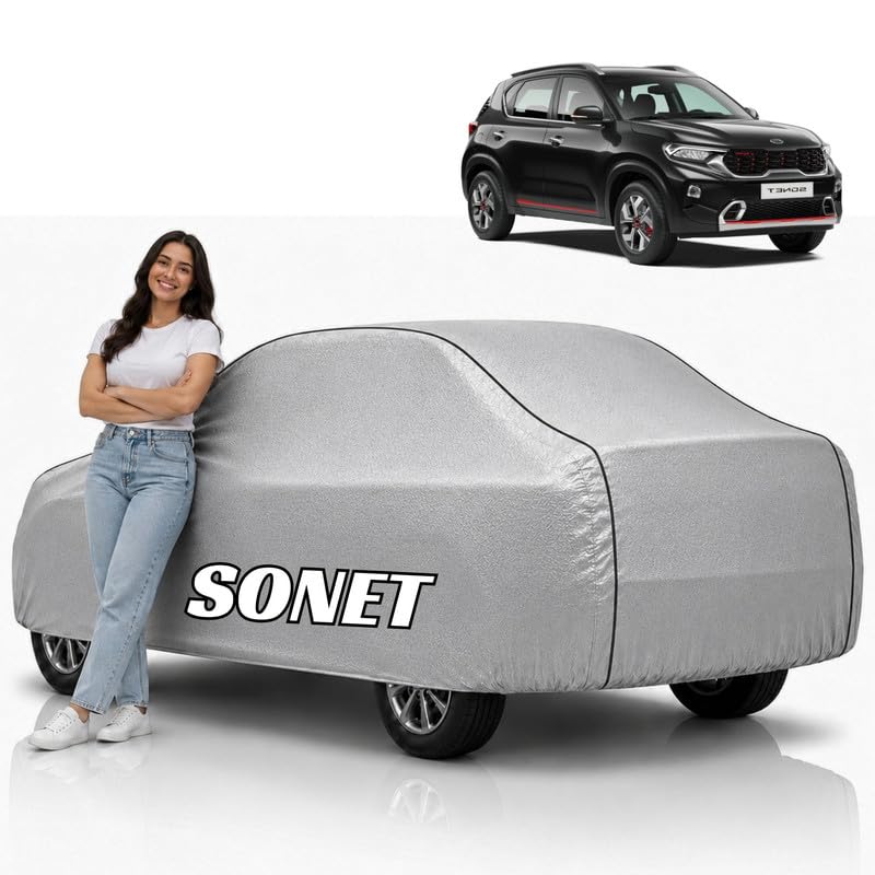 Image of Mind-Blowing 2026 100% Waterproof Sonet Car Cover | Polyester Car Body Cover for Rain & Sun | UV Protection, Dustproof, Scratch Resistant, Windproof, Heat Resistant, Custom Fit (Silver)