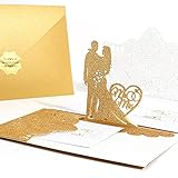Pop Up Hochzeitskarte mit umschlag,3D Valentinstag Karte für hochzeitstag, Hochzeitskarten Brautpaar, Einladungskarte für Hochzeit, Jahrestag, Valentinstag, Wedding Card, Anniversary (Goldpulver)