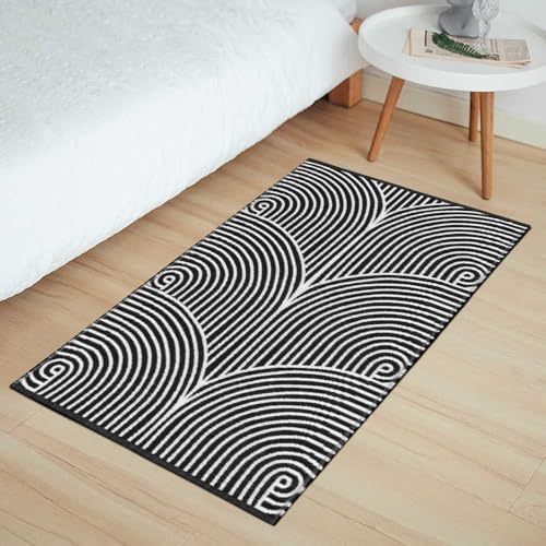 Tiffasea Front Door Mat 2'x3', Machine Washable Welcome Mats Cotton Woven Small Rug Reversible Indoor Outdoor Rugs Layered Floor Mat for Entryway/Kitchen/Bathroom/Bedroom(Black and White)