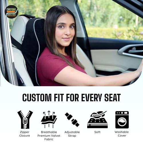 Image of CareFoam Ultimate Memory Foam Car Neck Rest Pillow, Comfortable Rides, Superior Neck Support Cushion, Relieves Neck Pain, Black Velvet Cover | 14 x11 x5 Inch | Large Pack of 2