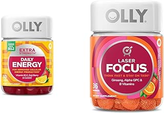 Extra Strength Daily Energy Gummy with Vitamin B12, CoQ10, Goji Berry, 60 Count & Laser Focus Gummy with Ginseng, Alpha GPC, 36 Count