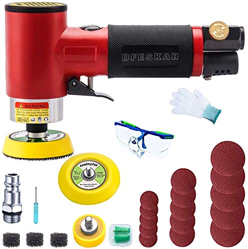 DFESKAH Mini Air Sander, Small Pneumatic Center Rotary Sander Kit with 1/2/3 Inch Hook And Loop Sanding Pad, Air Polisher