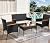 Shintenchi 4-Piece Patio Furniture Set, Outdoor Wicker Patio Conversation Furniture Set with Cushions and Wooden Tabletop for Paito Lawn Backyard, White Cushion