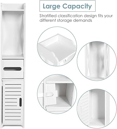 Miniatura 6 de Greensen Armario de baño blanco para el suelo, organizador de almacenamiento de pie, gabinete lateral delgado para el hogar, cocina, cuarto de baño,