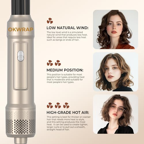 Image of 6 in ONE Blow Dryer Brush,Air Curling Iron Round Brush Blow Dryer 800W,Ionic Hair Dryer Brush for Women, Hot Air Brush Hair Styling Tools 100-120V