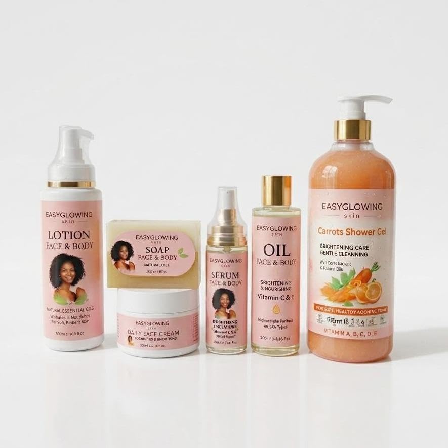 Glow Bundle Skincare Set of 6 – Face Cream, Body Cream, Shower Gel, Soap, Body Oil & Face Serum | Hydrating & Nourishing Skin Care Gift Set