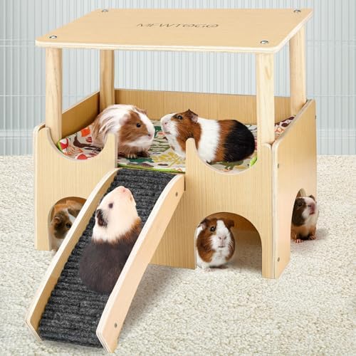 MEWTOGO Large Wooden Guinea Pig Hideout 2 Tierd Sturdy