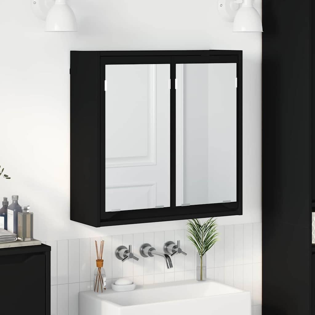 Armoire miroir salle de bain noire bois 60cm meuble rangement mural