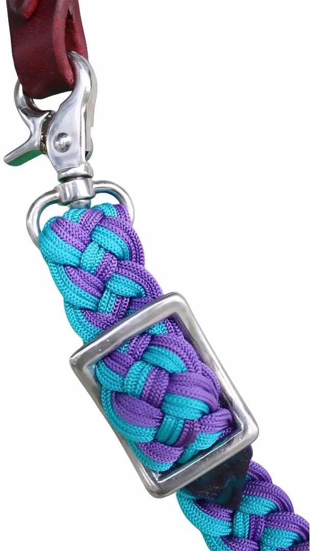 CHALLENGER Horse Knotted Roping Western Barrel Reins Nylon Braided Rein Teal 607129