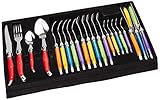 Chefs Basics 24 Piece, Colorful Flatware Set with 6 Spoons, 6 Forks, 6 Knives and 6 Teaspoons, vibrant colors with long handles,