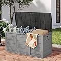 Patiomore 75 Gallon Outdoor Deck Storage Box - Heavy Duty storage box with Lockable Lid & Handles for Patio, Garden,Poolside, Yard - Weatherproof &UV,Grey