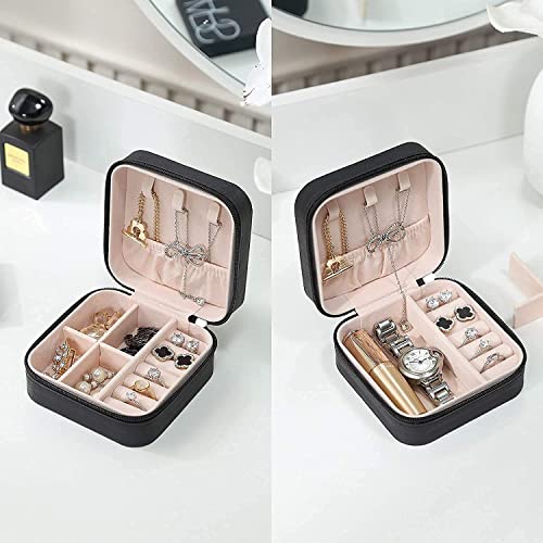Image of Mini Jewellery Travel Case, PU Leather Organizer Box, Small Portable Jewellery Storage Holder for Womens Rings Earrings Necklaces (Black)