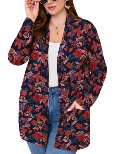 Image of AusLook Plus Size Lightweight Cardigans for Women Open Front Pockets Jacket