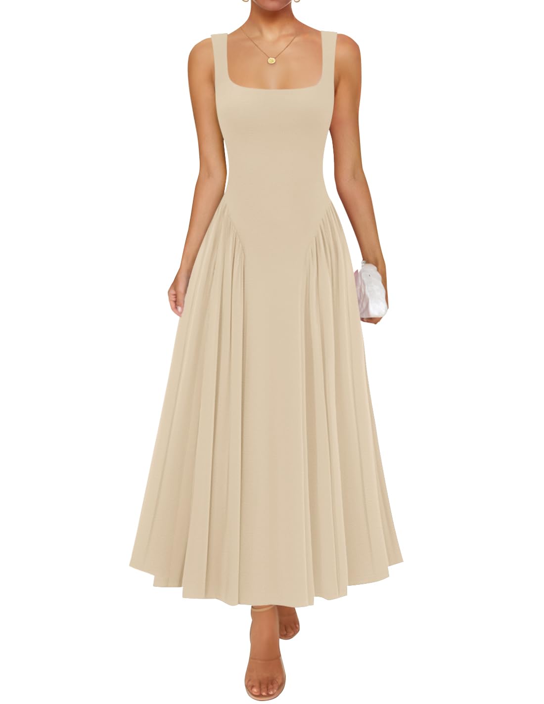 ZESICA Womens Summer Sleeveless Square Neck Vacation Sundress