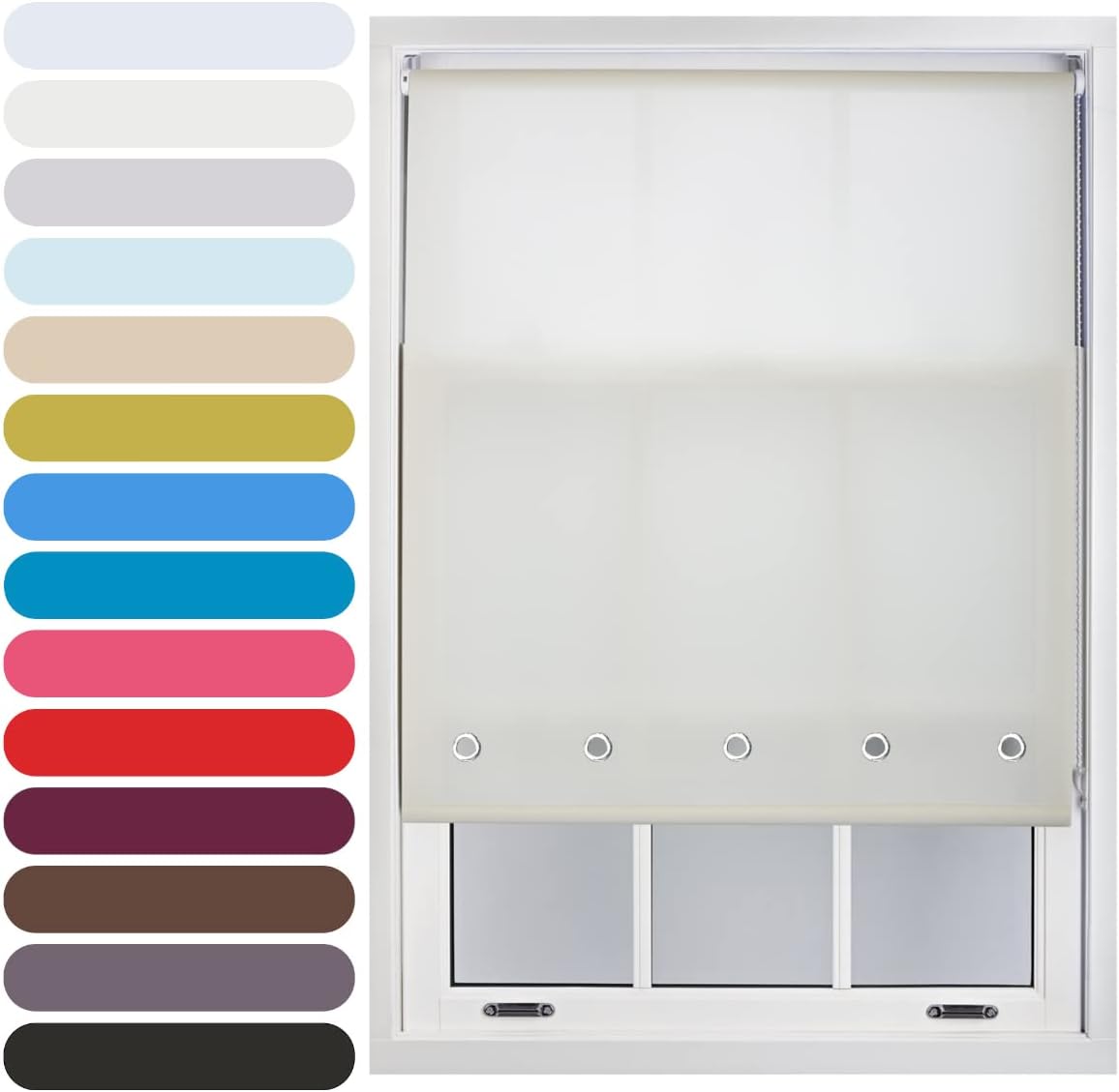 FURNISHED Daylight Roller Blind with Round Eyelets Trimmable, Cream, 120cm x 165cm