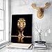 Lion Animal Canvas Print Wall Art Honorable and confident With Crown Black and Gold Framed and Stretched Pictures for Living Room Bedroom Home Office Wall Decor Artwork,Bedroom Decor for Men Gift