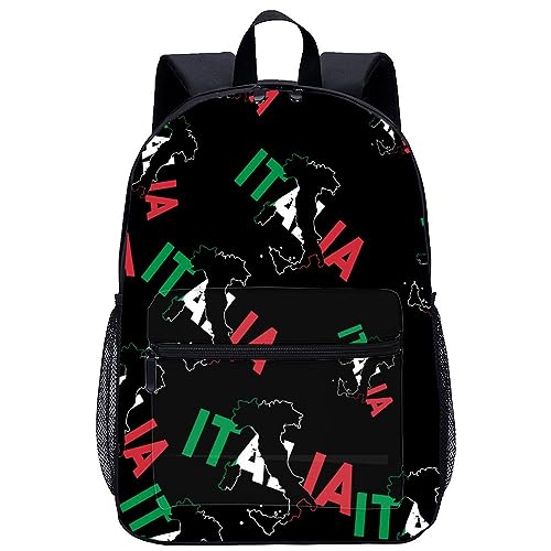 Italia Flag Map Laptop Backpack Lightweight 17 Inch Travel Daypack Shoulder Bag for Men Women