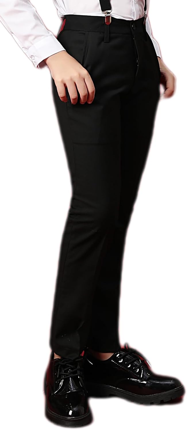 Boys Dress Pants Adjustable Waist Flat Front Casual Wear Slim Fit School Uniforms Pants - Image 4