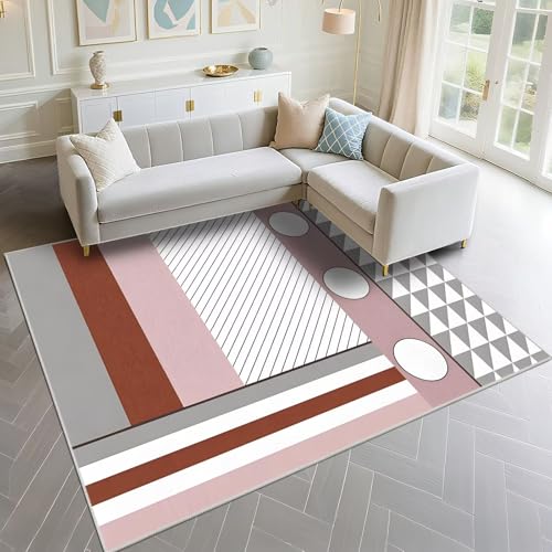DJHWWD Alfombras Dormitorio Niña Suave 130x200cm, Rosa y Gris Diseño de Rayas Modernas para dormitorios de niñas en la Sala de Estar