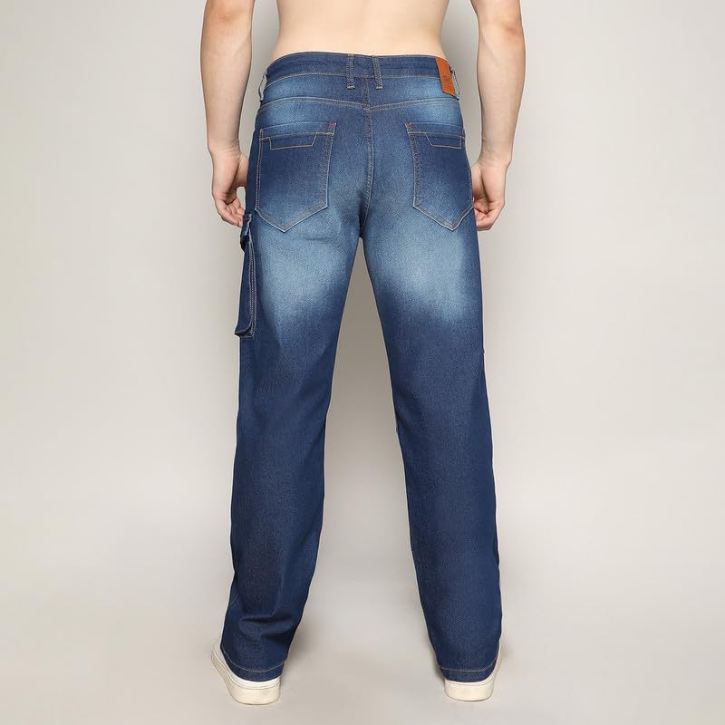 Image of CAHOOT Men's Stitched Cargo Denim Jeans for Casual Wear | Dark-Wash | 5 Pocket | Button Closure | Denim Jeans Crafted with Comfort Fit for Everyday Wear