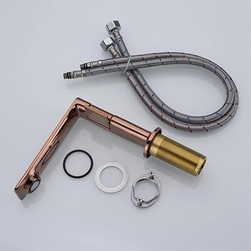 Miniatura 4 de Weirun Baño Latón Extra Largo Caño Cobre Sola Manija Un Agujero Lavabo Lavabo Mezclador Grifo Lavabo Tocador Oro Rosa