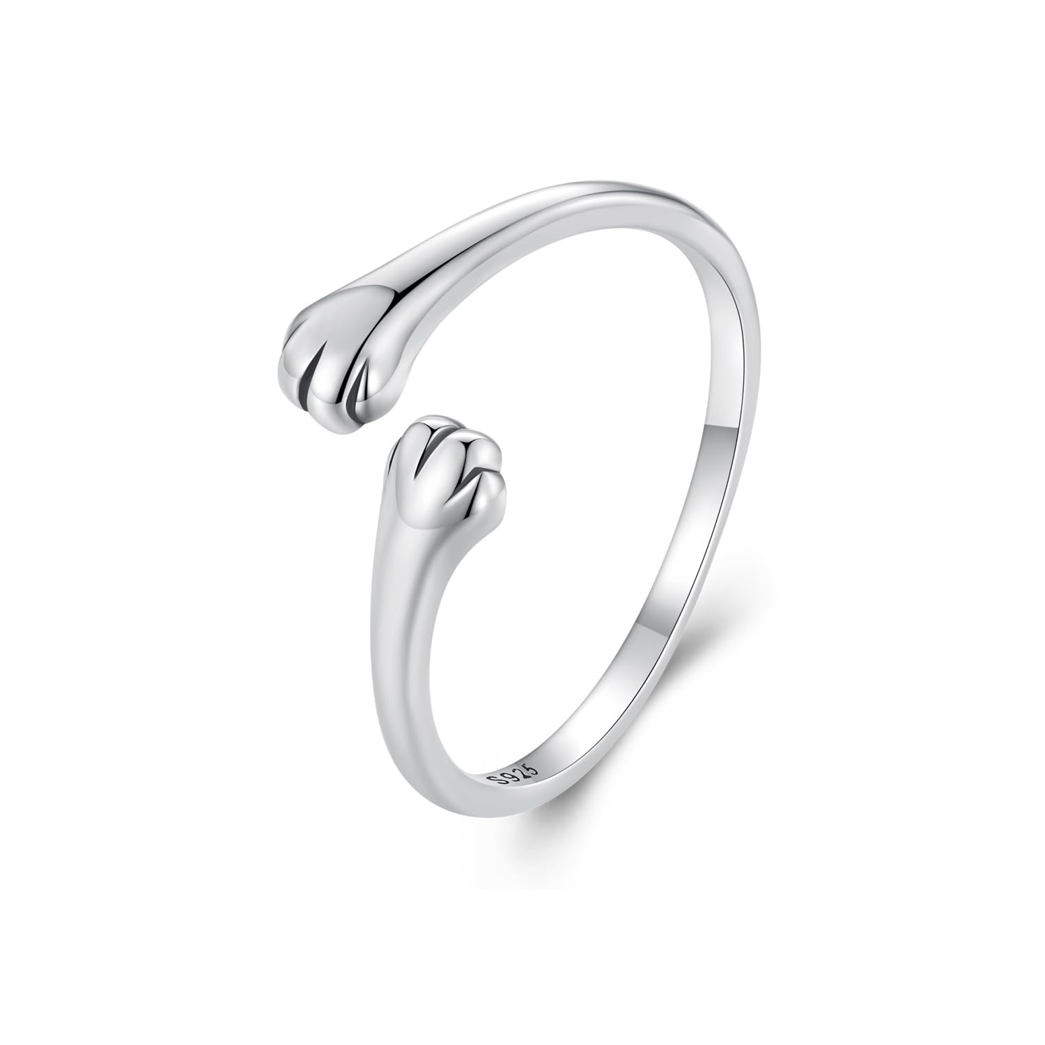 Qings Katze Verstellbarer Ring für Damen 925 Sterling Silber Schwarz Katze Ringe Offener Süß Tier Rings, Schöne Schmuck Katzen Geschenk für Frauen Mädchen Frauen