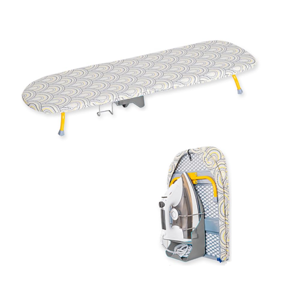 NEWFUN Bügelbrett Klappbar, Tischbügelbrett Klappbar, Tischbügelbrett, Klappbare Tischbeine für Platzersparnis, Kompaktes Bügelbrett mit Bügeltischhalter, Bügeln Schnell und Einfach, Grau,89x33cm