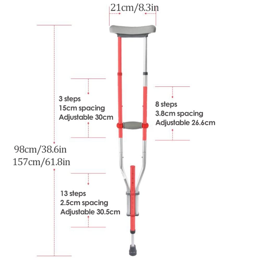 Muletas axilares para adultos, muletas plegables de aluminio para axilas, 13 alturas ajustables, para usuarios de 4'9" a 6'3", carga 150 kg