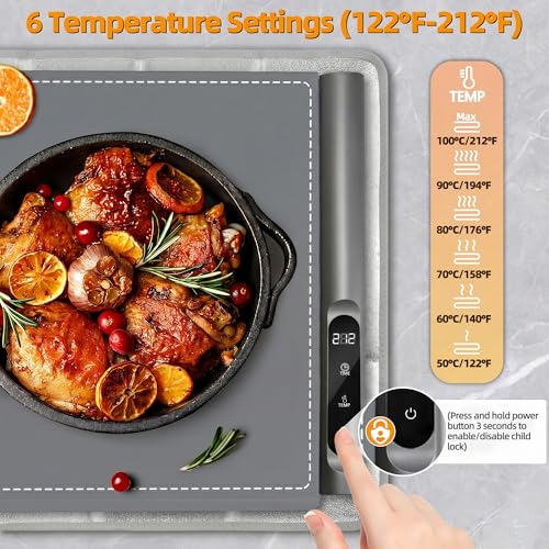 Newise Warming Mat for Food, 6 Temp & Timer, Extra Large 36”x 16", Gray - Image 4