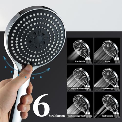 OFFO Duschkopf, Duschkopf Groß mit 6 Strahlarten, Duschbrause für Duschkopf Wassersparend, Shower Head für Baden, Duschkopf groß xxl(Φ130mm), Chrom