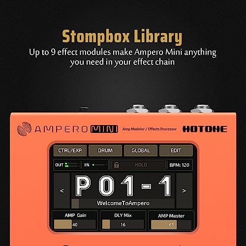Image of Hotone Ampero Mini MP-50 OR Guitar Bass Amp Modeling IR Cabinets Simulation Multi Language Multi-Effects with Expression Pedal Stereo OTG USB Audio Interface (ORANGE)