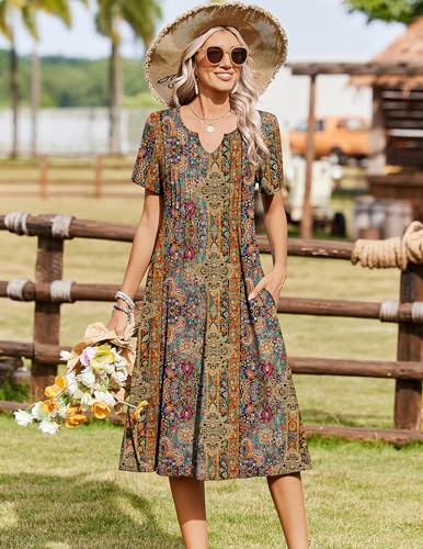 Zeagoo Summer Dresses for Women 2026 Casual Short Sleeve Aline Midi Dress with Pocket Flowy Pleated Tshirt Beach Sundress - Image 4