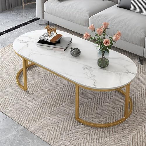 Image of Coffee Tables for Living Room Modern Coffee Table Oval Sofa Table Center Tables for Living Room 2 Tier Side Table Small Apartment Home Furniture Black Gold 2T (White Gold 1T)