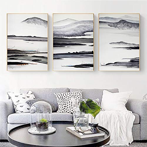 Toile paysage encre gris et bateau pour une ambiance poétique