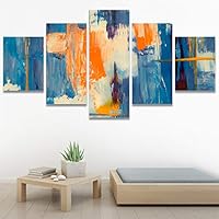 SIGNWIN 5 Panel Canvas Wall Art Modern Art Abstract Brushstroke Closeup Expressionism Expressive Modern Multicolor Oil Painting for Home Decorations Ready to Hang - 60