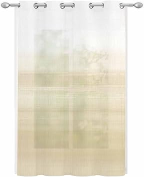 Beige White Stripes Sheer Curtains for Bedroom/Living Room, Grommet Kitchen Curtains 63 Inches Long, Farmhouse Modern Gradient Lines Semi-Sheer Curtain Drapes Voile Window Treatments