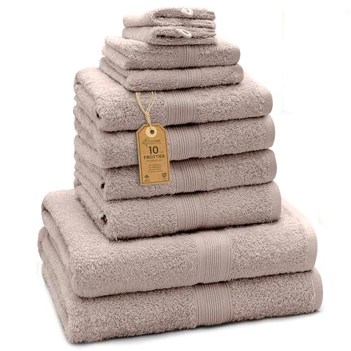 GREEN MARK Textilien 10 TLG. FROTTIER Handtuch-Set mit verschiedenen Größen 4X Handtücher, 2X Duschtücher, 2X Gästetücher, 2X Waschhandschuhe | Farbe: Sand/Beige | Premium Qualität