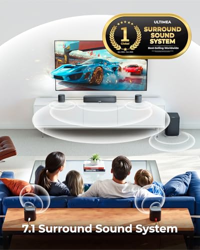 ULTIMEA 7.1ch Sound Bar with Dolby Atmos, Surround Sound System for TV with 4 Surround Speakers, Sound Bar for Smart TV with App Control, Soundbar with Subwoofer for Home Theater, HDMI eARC, Aura A60 - Image 3