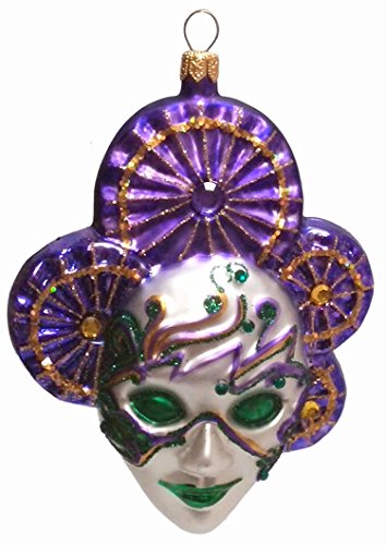 Pinnacle Systems Verde y Púrpura Máscara Veneciana Polaco soplado Adorno de Navidad de Cristal Decoración
