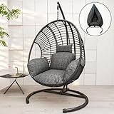 Hanging Egg Chair with Stand - Egg Swing Chair Outdoor Indoor Patio Wicker Chair Swing Hammock Egg Chairs 400lbs Capacity for Outside Patio, Bedroom, Garden and Balcony(Black, 1PC)