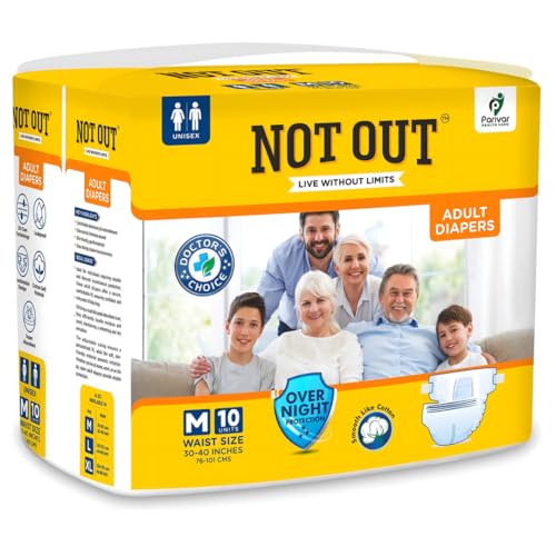 Image of inchNOT OUT Adult Tape Diapers - Overnight Protection with 3D Core, Odour Control & Up to 12-Hour Absorption | Medium (30-40 Inches) | 10 Diapers | Pack of 1 inch
